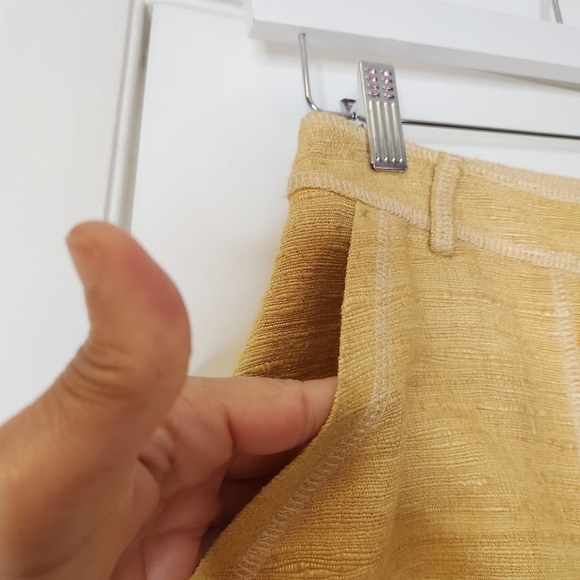 MOSCHINO COUTURE Vintage Yellow Mustard Silk Linen Blend Knit Mini Skirt SZ 6 - Picture 5 of 16